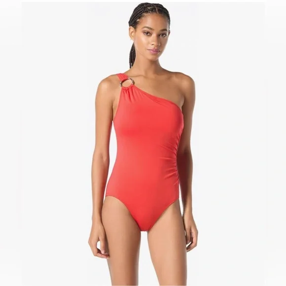 Micheal Kors Sea Coral Assymetrical Swimsuit - Picture 3 of 6